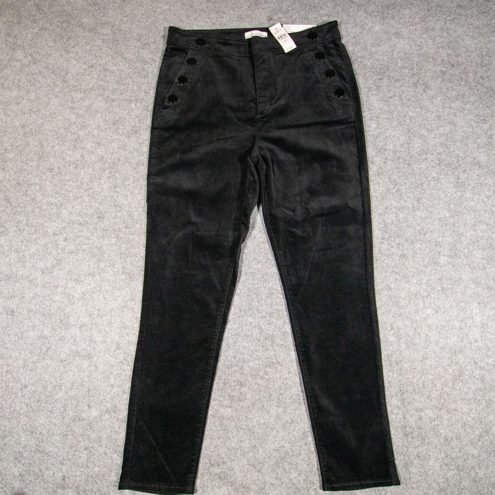 LOFT NWT Mariner Skinny Pants Black Velvet High Rise Sailor Button 31/12 Regular
